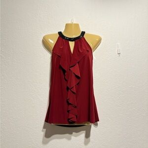 Maurices Beaded Halter Ruffle Blouse Red Sleeveless Keyhole Neck Top Size M Tank